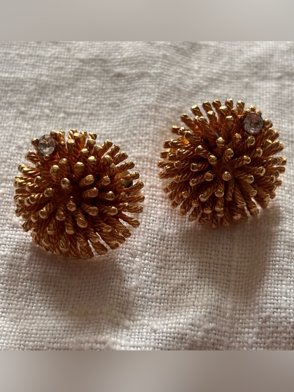Vintage Matte Gold Sea Urchin Clip On Earrings
